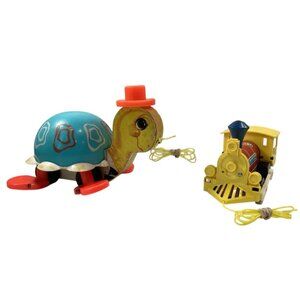 Fisher Price Pull Along Tip Toe Turtle Toot Train Pull Toy 773 643 Musical 1960s